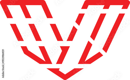 Red stylized letter w or double v logo on white background