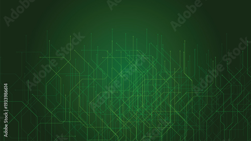 Abstract green digital network connectivity and data technology background with glowing lines
