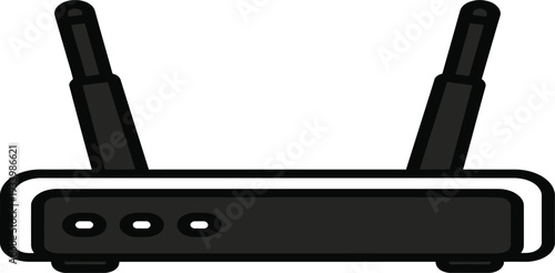 A simple black wifi router with two antennas