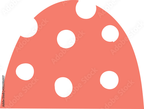 Pink polka dot semicircle shape with bite taken out of it