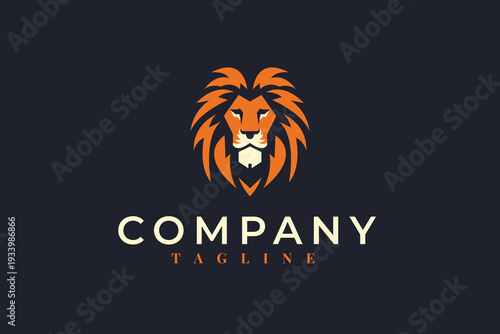 Lion head logo with company tagline on dark background