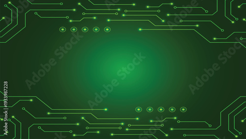 Abstract green digital network connectivity and data technology background with glowing lines