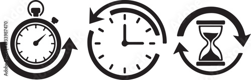 Time concept with stopwatch clock and hourglass