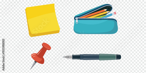 Vibrant School Supplies Isolated on Transparent Background Education Concept