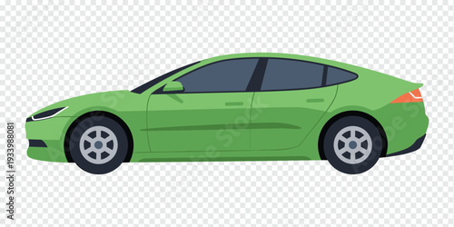 Modern Green Car with Sleek Design Isolated on Transparent Background Automotive Concept