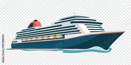 Luxury Cruise Ship Sailing Isolated on Transparent Background Ocean Travel Concept