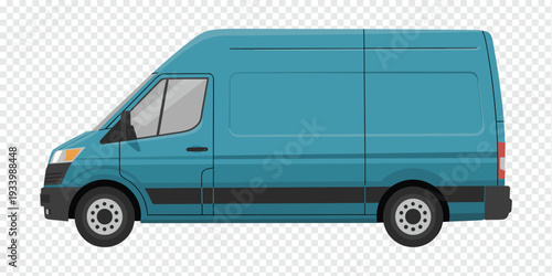 Teal Van with Black Accents Isolated on Transparent Background Commercial Transport Concept