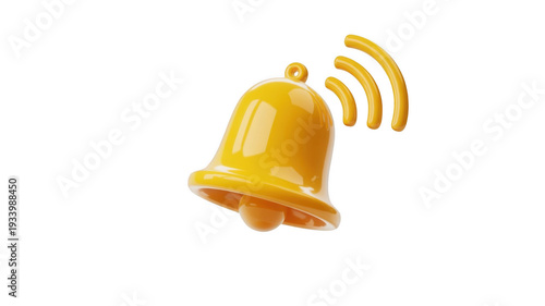 Golden Bell Notification Alert Yellow Signal Icon 3D Rendering for Mobile App