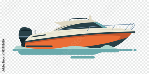 Luxury Yacht with Orange Hull Isolated on Transparent Background Exclusive Marine Concept