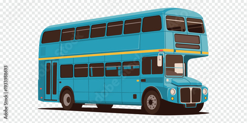 Vibrant Blue Double Decker Bus Isolated on Transparent Background City Transit Concept