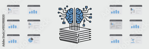 Document based AI engine and neural network icons – Perfect for contextual intelligence tools, smart automation, or tech blogs.