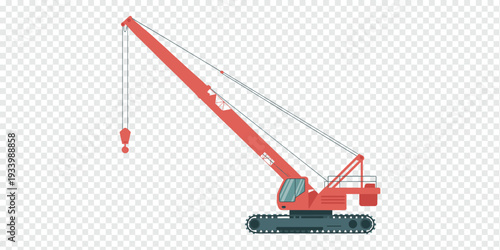 Red Construction Crane Lifting Load Isolated on Transparent Background Building Industry Concept