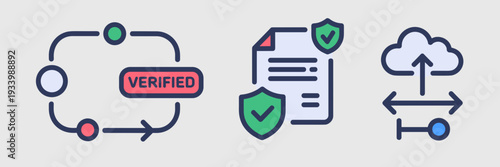 Verified AI workflow symbol collection – Suitable for business management, digital security, or tech startups.