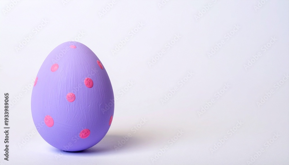 Fototapeta premium Purple Easter Egg with Pink Polka Dots on White Background