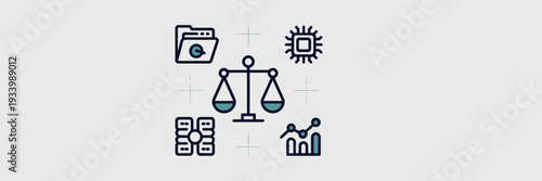 Minimalist AI fairness and bias control icons - Great for software development kits, ethical tech branding, or data science presentations.