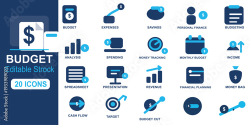 Budget Editable Document Icon – Financial Report Sheet Flat Solid Vector Design