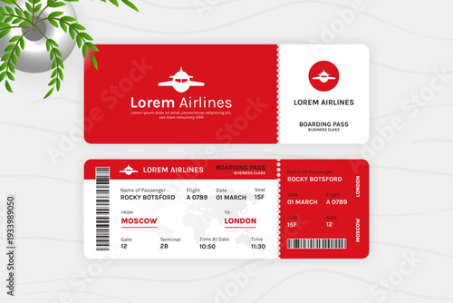 Business Class Airplane Ticket and Boarding Pass Template Vector for Premium Travel Concept