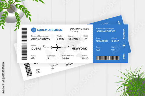 Airplane Ticket and Boarding Pass Template Vector for Travel Concept