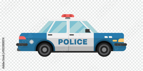 Police Car with Red Light Isolated on Transparent Background Law Enforcement Concept