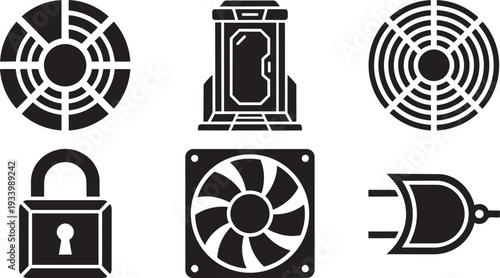 Quantum Computing, Advanced Supercomputing and Subatomic Data Processing Scientific Abstract Icon Set Vector Illustration