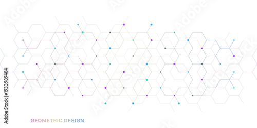 Graphic design element with abstract geometric background of simple hexagon pattern