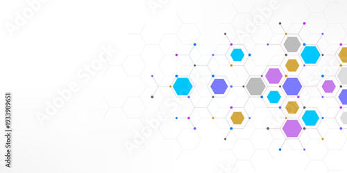 Graphic design element with abstract geometric background of simple hexagon pattern