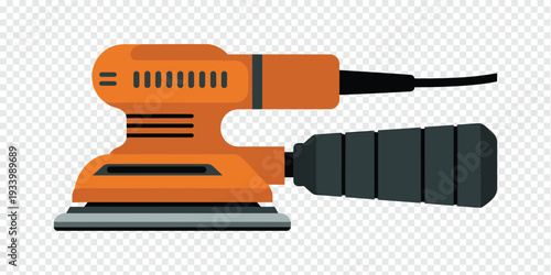 Orange Electric Sander with Dust Bag Isolated on Transparent Background Power Tool Concept