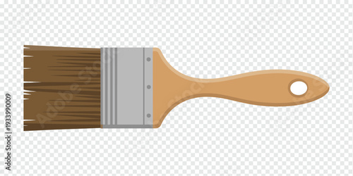Paintbrush with Wooden Handle Isolated on Transparent Background Painting Tool Concept