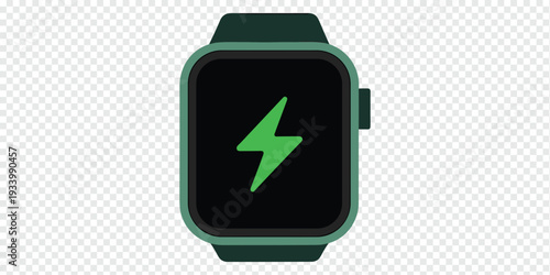 Green Smartwatch Charging Isolated on Transparent Background Wearable Technology Concept