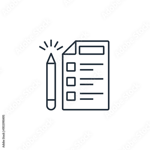 A worksheet and a pencil. Exam preparation.Vector linear icon illustration isolated on white background.