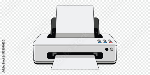 Modern Printer Printing Document Isolated on Transparent Background Office Equipment Concept