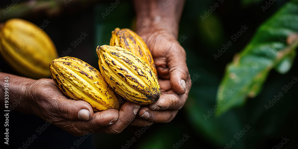 custom made wallpaper toronto digitalStrong hands proudly display cluster of vibrant ripe cacao pods freshly harvested from farm.