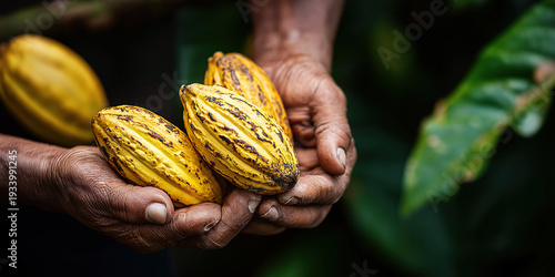 Wallpaper Mural Strong hands proudly display cluster of vibrant ripe cacao pods freshly harvested from farm. Torontodigital.ca