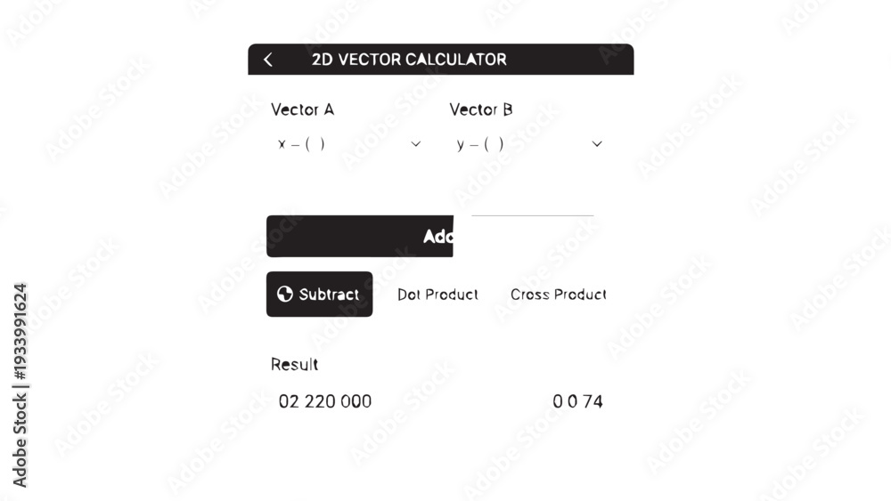 Obraz premium Dark UI Vector Calculator Interface Showcasing Input and Results Layout.