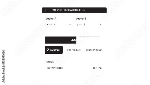 Dark UI Vector Calculator Interface Showcasing Input and Results Layout.