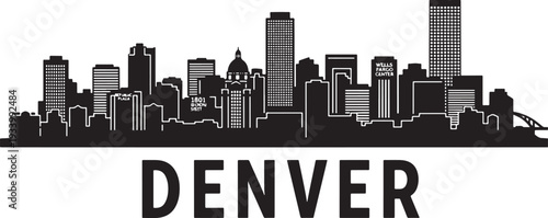 Denver city skyline with mountains in background