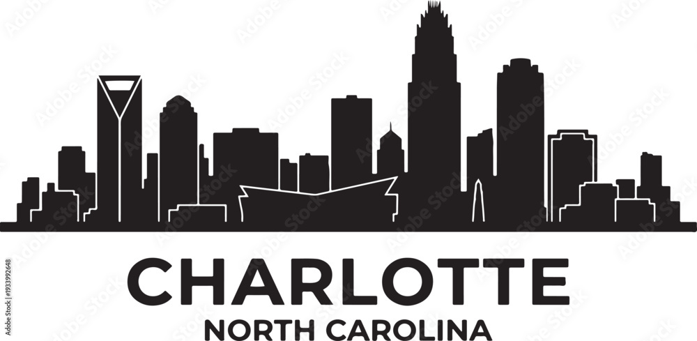 Fototapeta premium Modern Charlotte North Carolina city skyline silhouette