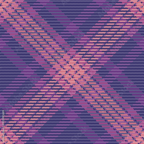 Cultural seamless texture background, handkerchief plaid textile fabric. Tough check pattern tartan vector in indigo and violet colors.
