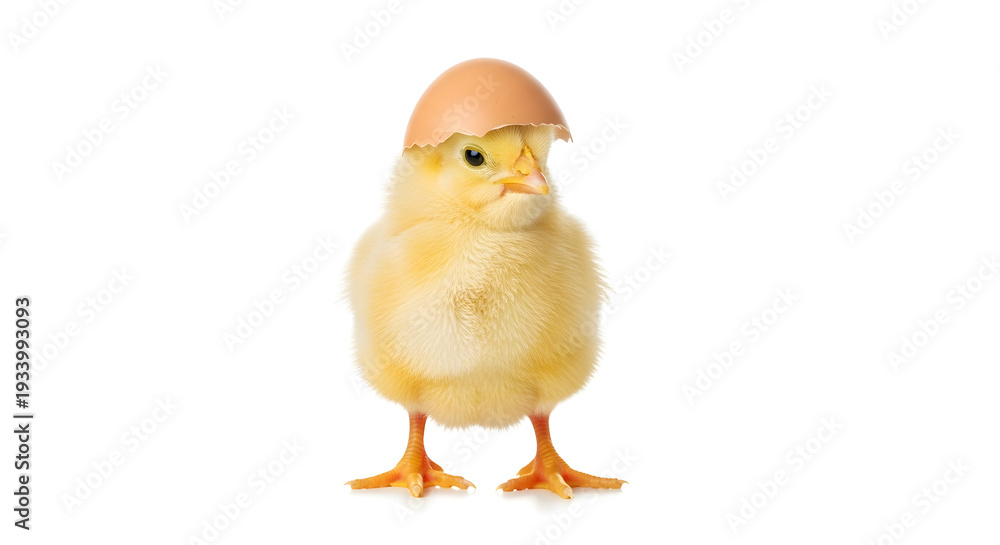 Fototapeta premium Baby chicken with egg on white background