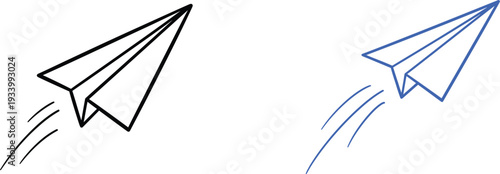Paper Plane Send Icon Set in Black and Blue, Minimal Outline Vector Symbols