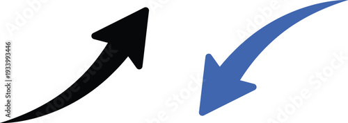 Curved Direction Arrow Icon Set in Black and Blue, Minimal Vector Symbols