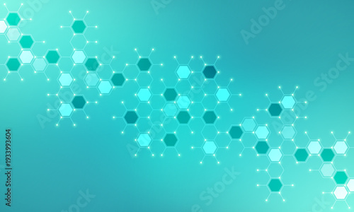 Genetic engineering and molecular structure, hexagon DNA network, science chemical and biotechnology concept, innovation technology, healthcare, and medicine design.