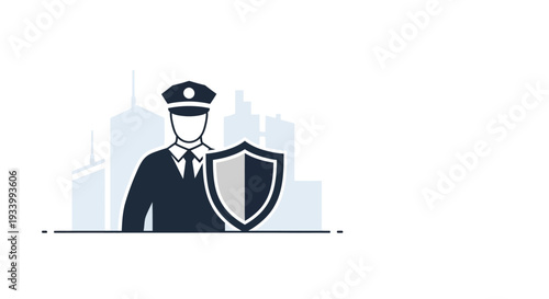 Illustration of a security officer with a shield standing in front of a city skyline on CISF Raising Day, symbolizing protection and appreciation for Indian security forces