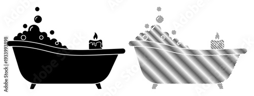 Relaxing bubble bath with a lit candle for a serene and tranquil experience.