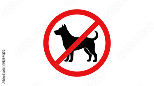 Minimal flat vector 'no dogs allowed' sign in a vibrant red circle, clearly indicating prohibition for pets in designated areas