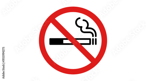 Prohibition sign for smoking, indicating a no-smoking zone with a stylized cigarette and smoke inside a red circle with a diagonal line across it