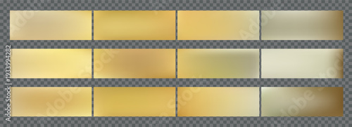 Metal degrade palette with copper gold gradient and foil gradation strip. Swatch frame sheet with aluminium bronze design and round overlay bg. Paper medal metal with structure orange copper.