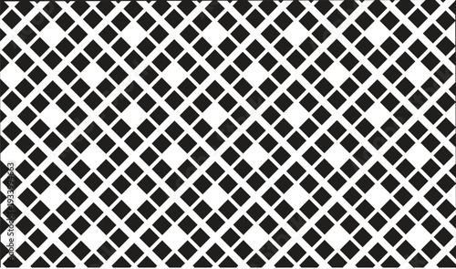 Abstract black and white seamless pattern featuring small diamond shapes arranged in a repeating grid creating a modern geometric wallpaper or fabric print design