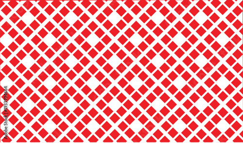 Abstract red and white seamless pattern featuring small diamond shapes arranged in a repeating grid creating a vibrant geometric wallpaper or fabric print design