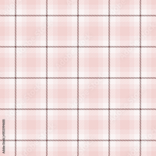 Apparel pattern tartan vector, slim textile texture check. Teenager background plaid fabric seamless in sea shell and white colors.